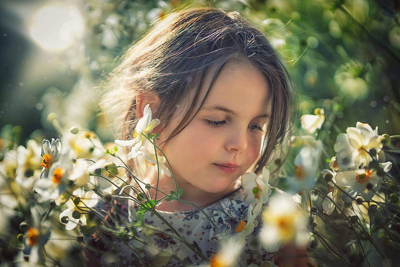 Little girl, john wilhelm, girl, daffodil, flower, copil, spring, child ...