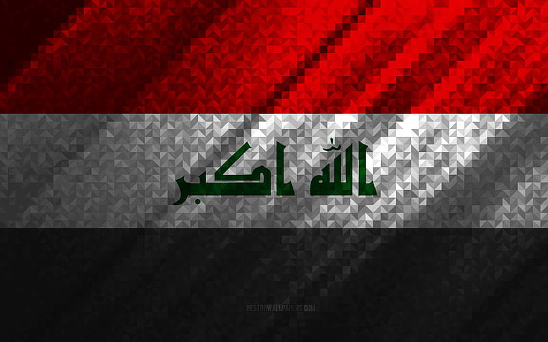 Flag of Iraq, multicolored abstraction, Iraq mosaic flag, Iraq, mosaic art, Iraq flag, HD wallpaper