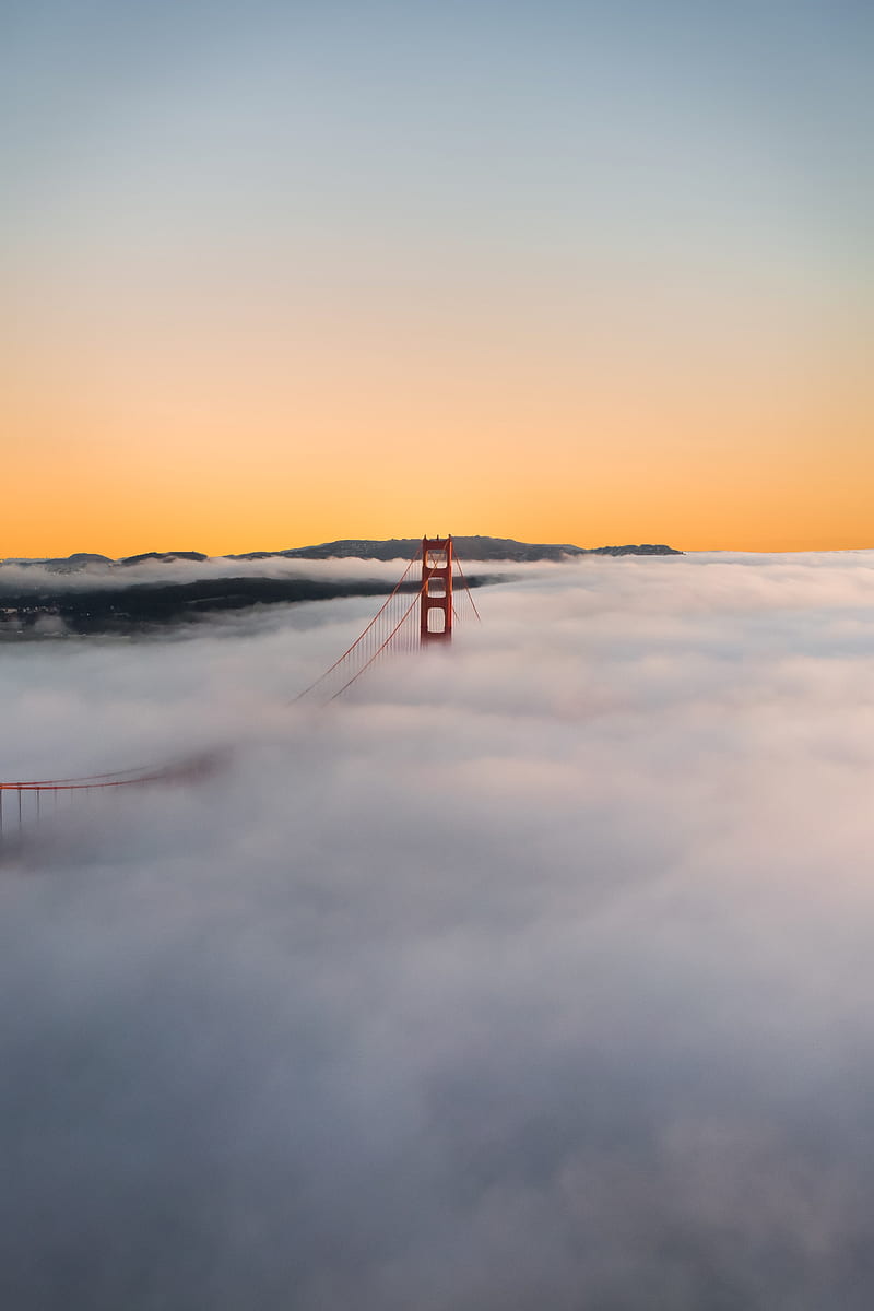 bridge, fog, mountains, clouds, HD phone wallpaper