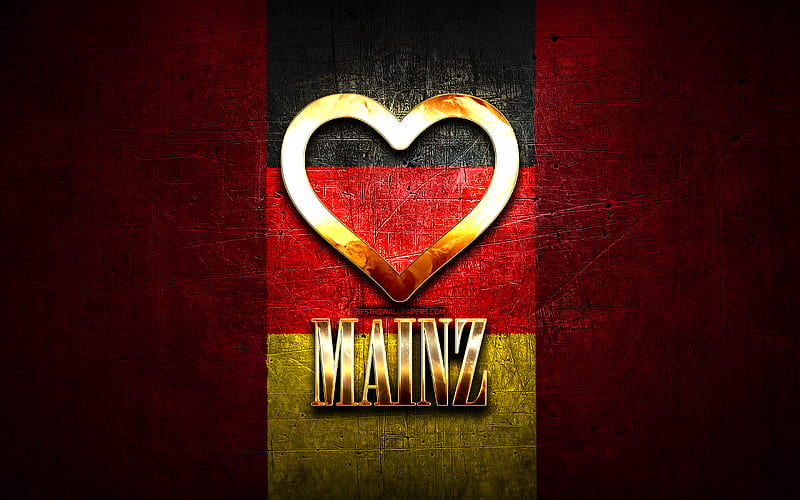 I Love Mainz, german cities, golden inscription, Germany, golden heart, Mainz with flag, Mainz, favorite cities, Love Mainz, HD wallpaper