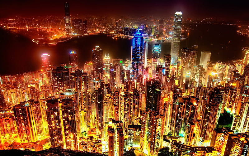 City at night-The urban landscape graphy, HD wallpaper
