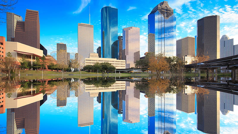 Sky Height Buildings In Texas With Reflection On Lake Travel, HD wallpaper