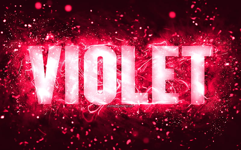 Happy Birtay Violet, pink neon lights, Violet name, creative, Violet Happy Birtay, Violet Birtay, popular american female names, with Violet name, Violet, HD wallpaper