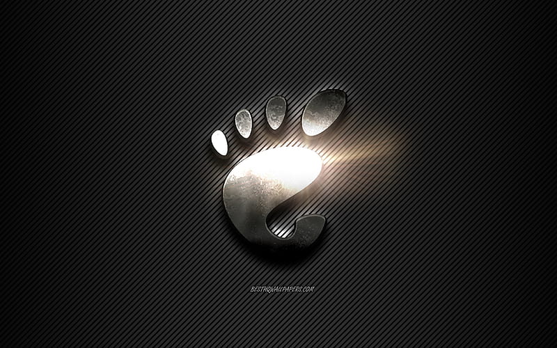 GNOME Metal logo, black lines background, black carbon background, GNOME logo, emblem, metal art, GNOME, UNIX, HD wallpaper