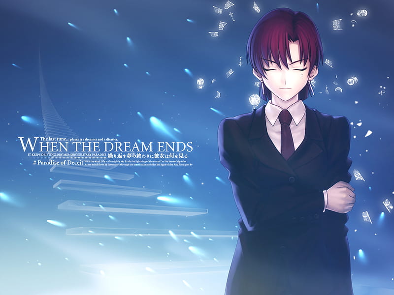 When The Dream Ends, fate hollow ataraxia, regret, time, black suit, game, tie, woman, fate stay night, anime, bazett, blue, HD wallpaper