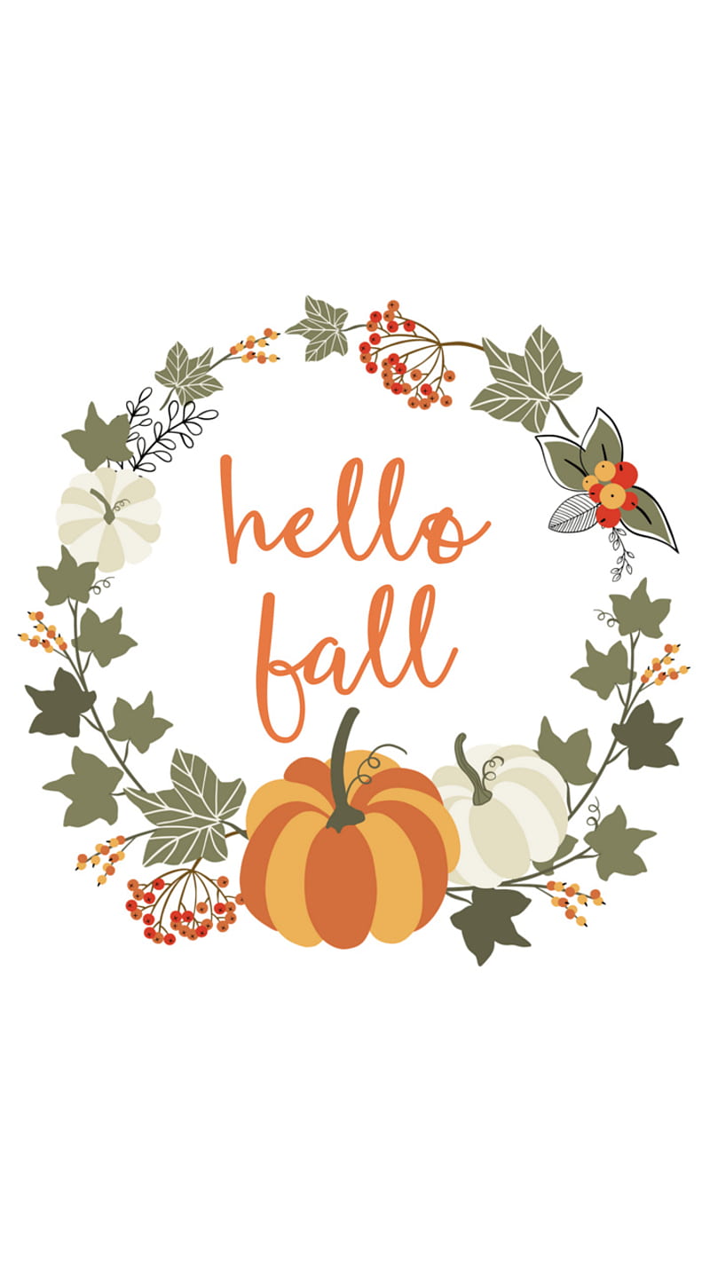 Hello Fall, fall, autumn, pumpkins, cute, holiday, leaves, HD phone wallpaper