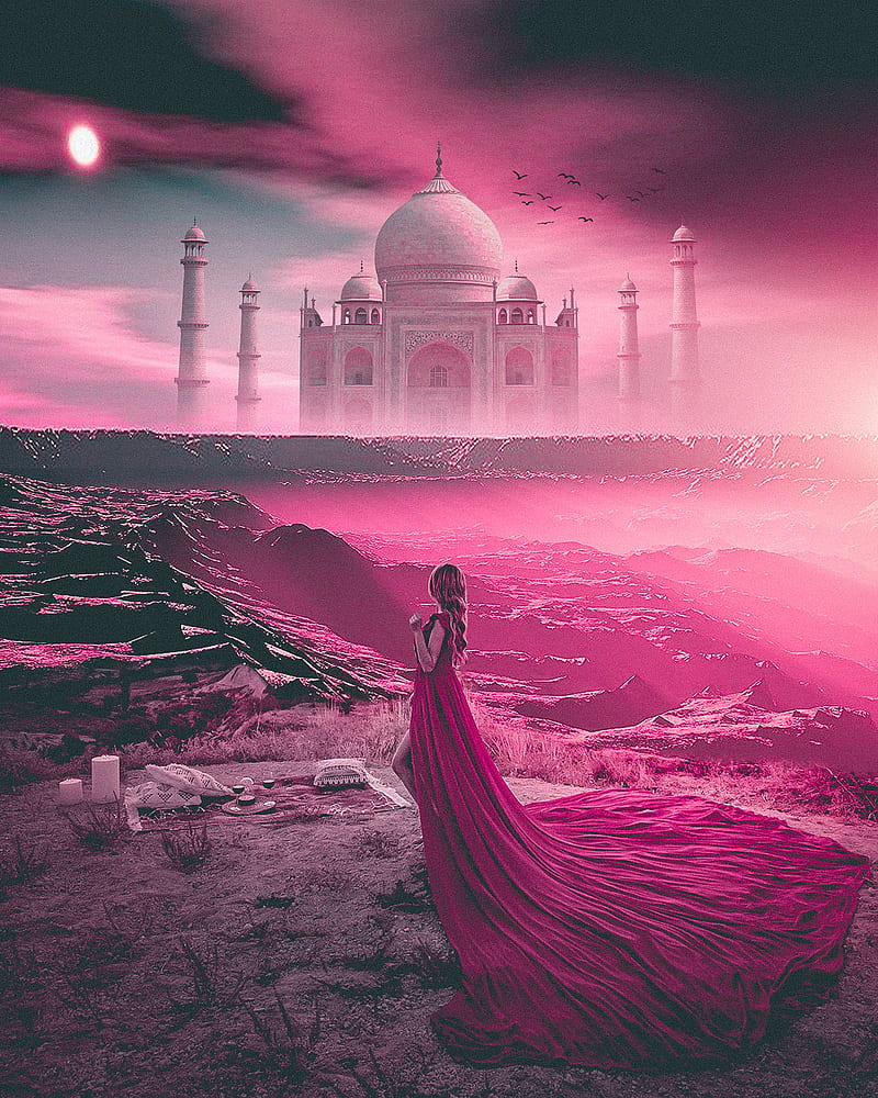 Pink Future, city, girl, mosque, new, new york, planet, ramxmhr, tajmahal, HD phone wallpaper