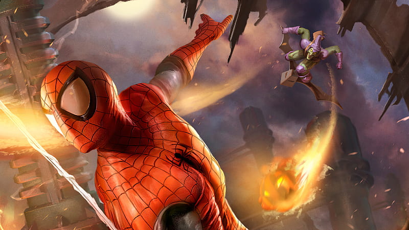 Spiderman And Goblin , spiderman, superheroes, artist, artwork, digital-art, artstation, HD wallpaper