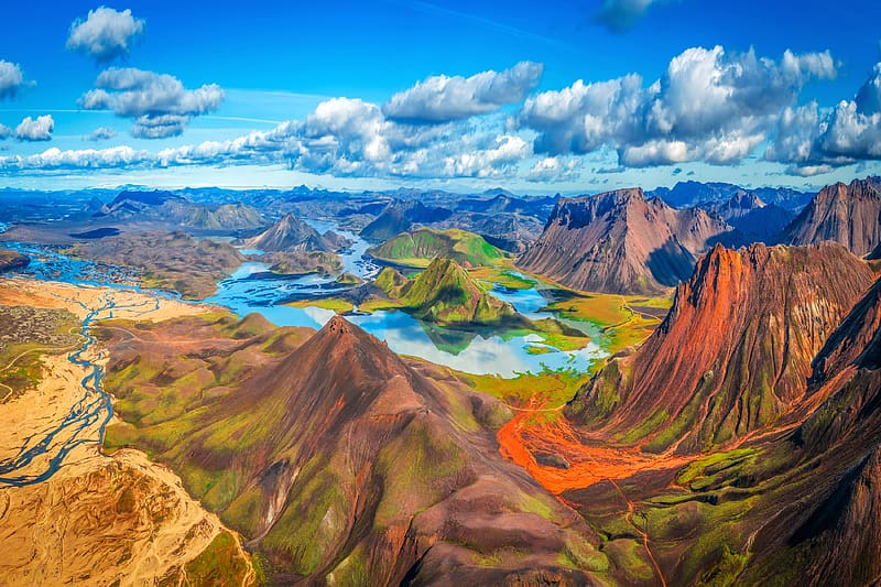 Landmannalaugar Highlands, Iceland, lakes, nature, mountains, rivers, iceland, HD wallpaper