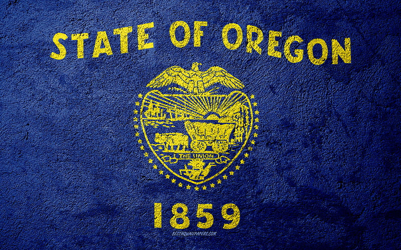 Flag of State of Oregon, concrete texture, stone background, Oregon flag, USA, Oregon State, flags on stone, Flag of Oregon, HD wallpaper
