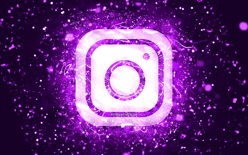 Instagram violet logo violet neon lights, creative, violet abstract background, Instagram logo, social network, Instagram, HD wallpaper