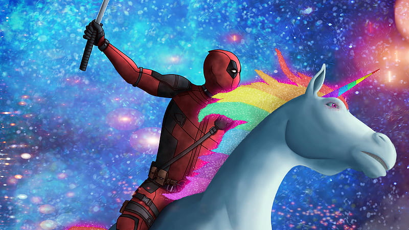 Deadpool On Unicorn, deadpool, unicorn, superheroes, colorful, HD wallpaper