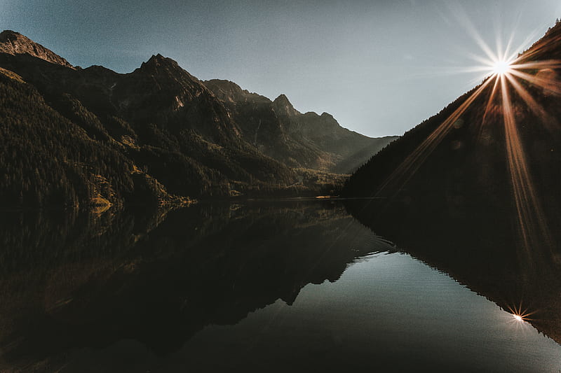 Sunrise Reflection Mountains , mountains, reflection, nature, sunrise, HD wallpaper