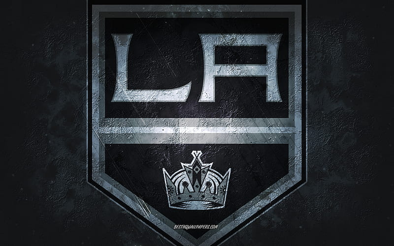 Los Angeles Kings, American hockey team, black stone background, Los Angeles Kings logo, grunge art, NHL, hockey, USA, Los Angeles Kings emblem, HD wallpaper