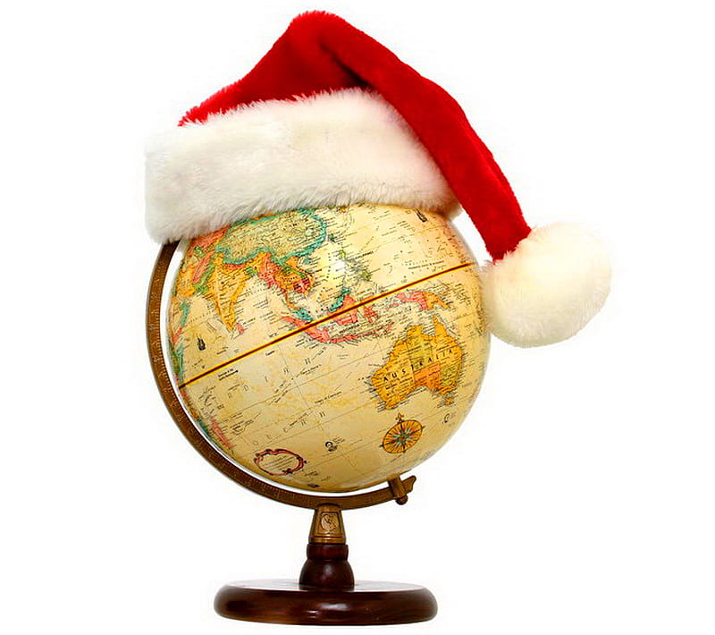 Merry Christmas Nexus members, globe, christmas, santa hat, countries, HD wallpaper