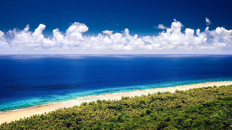 Nice Ocean View Under White Cloudy Blue Sky Beach, HD wallpaper