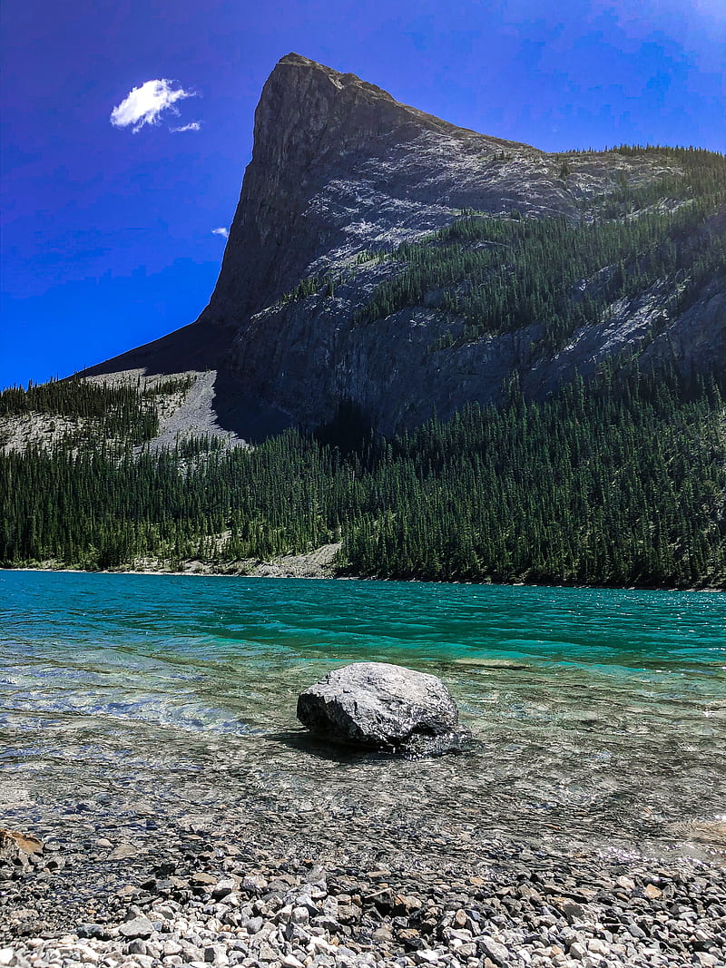 rock, cliff, lake, pebbles, HD phone wallpaper