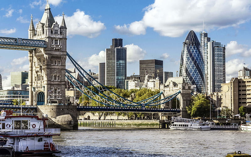 Tower Bridge, 30 St Mary Axe, english cities, River Thames, english landmarks, London, England, Great Britain, HD wallpaper