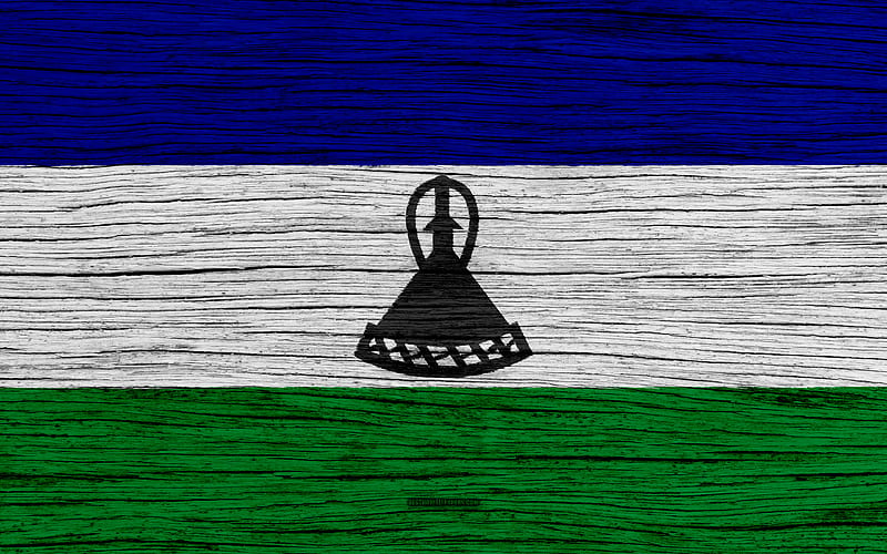 Flag of Lesotho Africa, wooden texture, national symbols, Lesotho flag, art, Lesotho, HD wallpaper