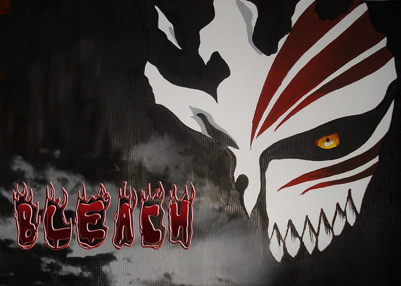 Ichigo's Hollow Mask, bleach, gold eyes, anime, dark, hollow mask, dark background, yellow eyes, mask, HD wallpaper