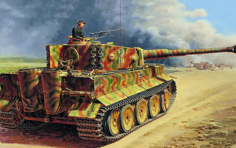 Tiger, guerra, tank drawing, military, HD wallpaper