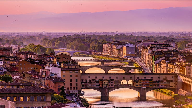 Italy Florence Arno River Bridge Hou, HD wallpaper