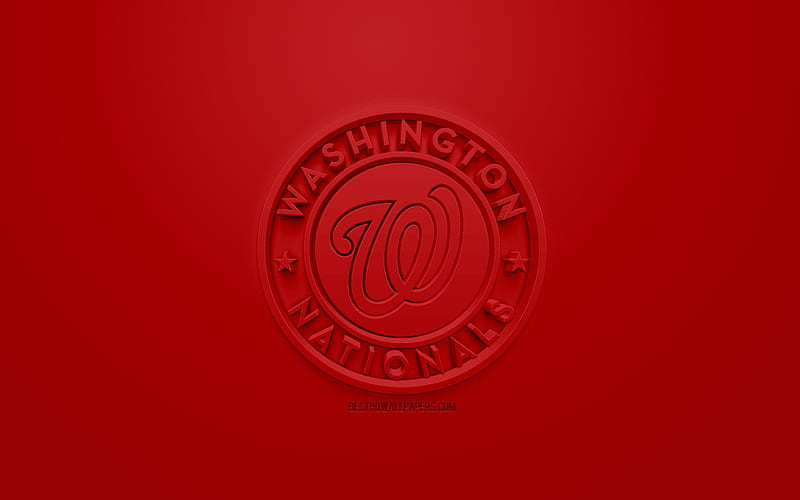 Washington Nationals, American baseball club, creative 3D logo, red background, 3d emblem, MLB, Washington, USA, Major League Baseball, 3d art, baseball, 3d logo, HD wallpaper