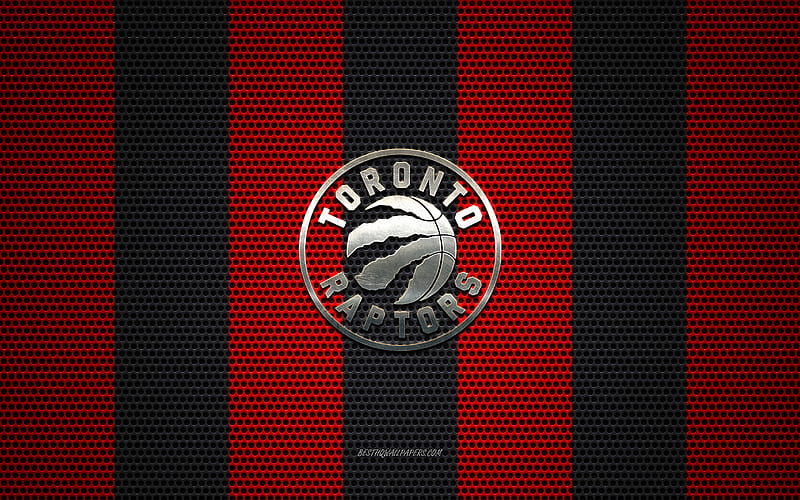 Toronto Raptors logo, Canadian basketball club, metal emblem, red-black metal mesh background, Toronto Raptors, NBA, Denver, Colorado, Toronto, Canada, USA, basketball, HD wallpaper