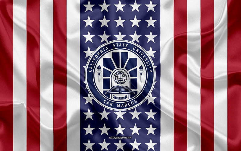 California State University San Marcos Emblem, American Flag, California State University San Marcos logo, San Marcos, California, USA, Emblem of California State University San Marcos, HD wallpaper