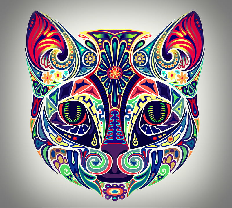 Cat Art, abstract, art, cat, cat face, colorful, HD wallpaper
