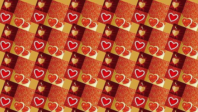 reddish gold hearts, red, gold, corazones, other, HD wallpaper