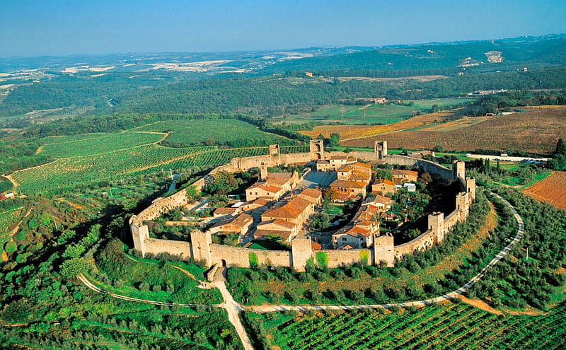 Monteriggioni_Italy, Italia, Town, Italy, Architecture, Village, Panorama, Castle, Landscapes, Medieval, HD wallpaper