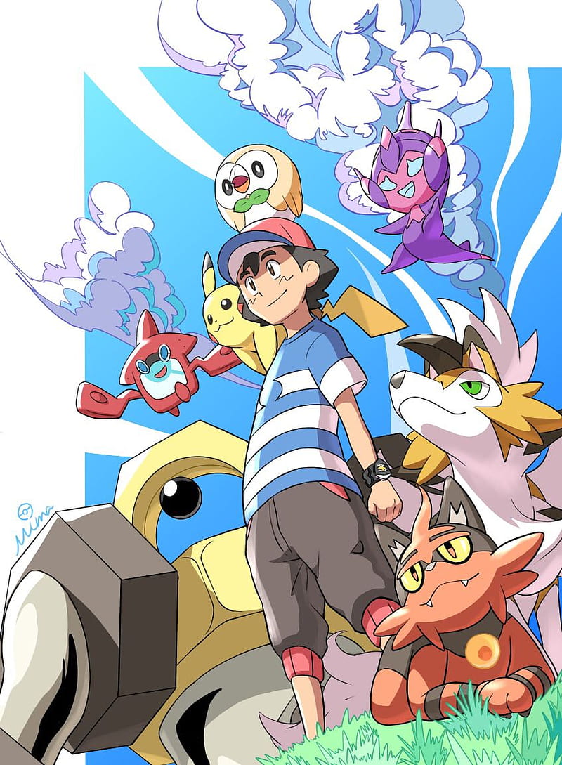 Ash Alola team by Rohanite  Pokémon star, Ash pokemon, Anime background