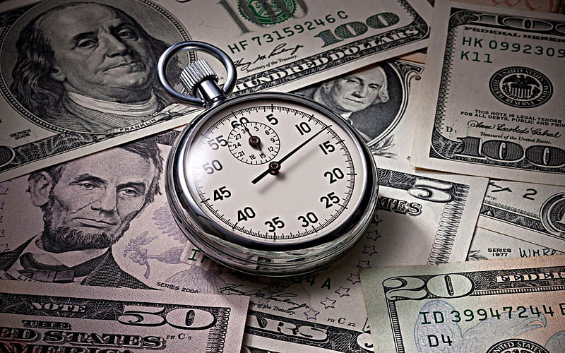 Time is money, money, time, background, dollars, clock, HD wallpaper
