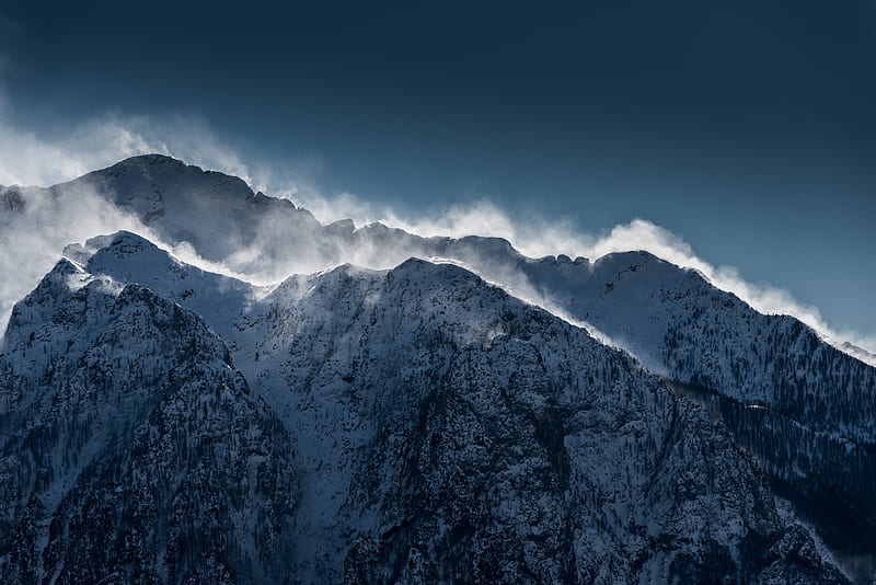 Clouds Over Snow Mountain Range Cliff, mountains, nature, clouds, snow, HD wallpaper