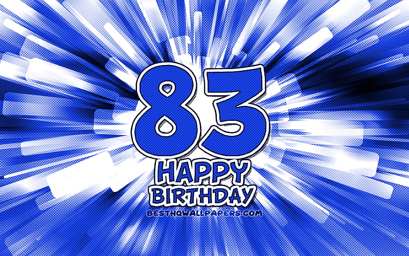 Happy 83rd birtay blue abstract rays, Birtay Party, creative, Happy 83 Years Birtay, 83rd Birtay Party, 83rd Happy Birtay, cartoon art, Birtay concept, 83rd Birtay, HD wallpaper