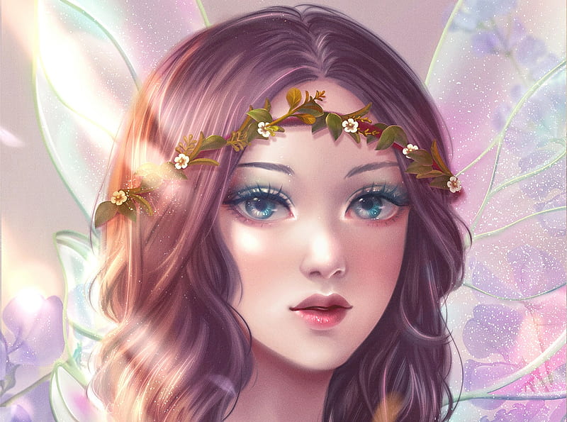 Fairy, girl, nathania h, fantasy, face, sweet pea, HD wallpaper