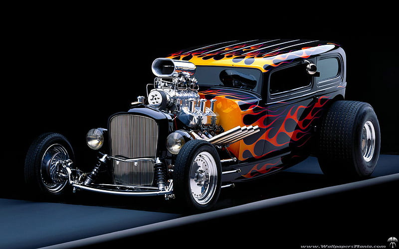 1932 Deuce Coupe, small block 355, flame paint job, hot rod, chopped roof, HD wallpaper