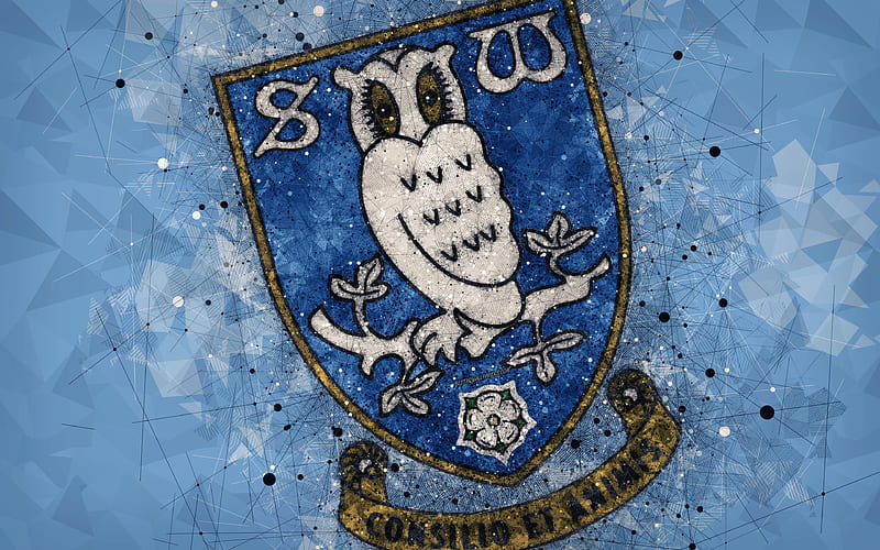 Sheffield Wednesday FC geometric art, logo, blue abstract background, English football club, emblem, EFL Championship, Sheffield, South Yorkshire, England, United Kingdom, football, English Championship, HD wallpaper