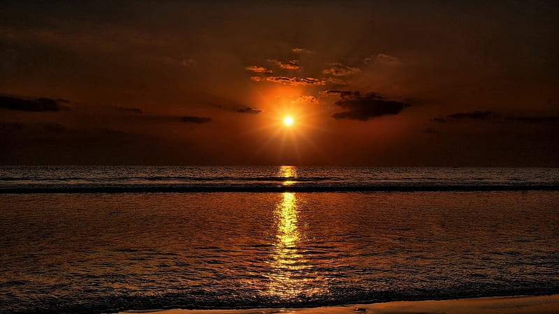 sharp dark ocean sunset, beach, dark, sunset, reflection, sea, HD wallpaper