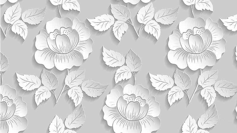 Summer Platinum, gray, rose, spring, platinum, silver, peonies, leaves, 3D, summer, flowers, white, Firefox Persona theme, HD wallpaper