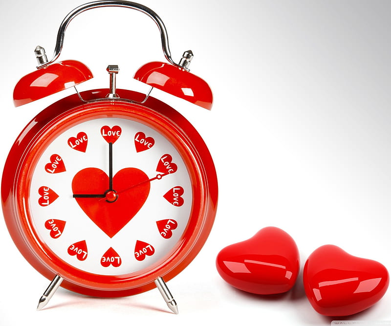 tick tack love, clock, corazones, passion, red, romance, time, HD wallpaper