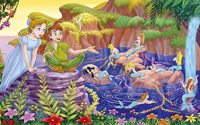 Peter Pan, Disney, Cartoon, Wendy, Mermaids, HD wallpaper