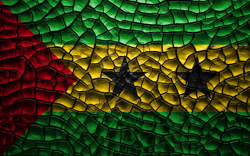 Flag of Sao Tome and Principe cracked soil, Africa, Sao Tome and Principe flag, 3D art, Sao Tome and Principe, African countries, national symbols, Sao Tome and Principe 3D flag, HD wallpaper