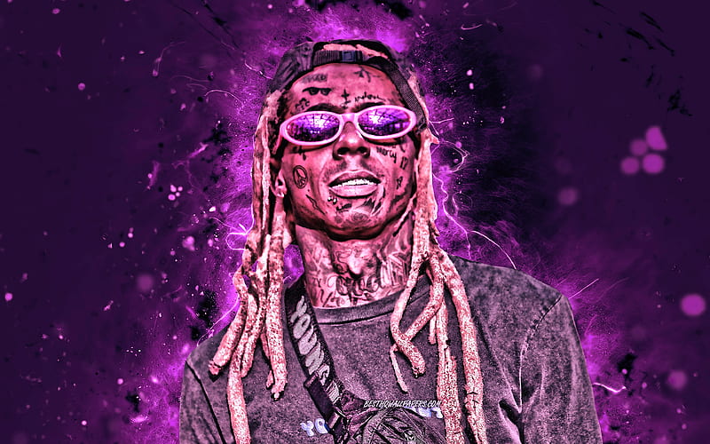 Lil Wayne, 2020, music stars, american singer, violet neon lights, american celebrity, superstars, Dwayne Michael Carter, creative, Lil Wayne, HD wallpaper