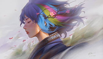 Rainbow & Azul HD-wallpaper-wind-dao-le-trong-girl-daoletrong-face-rainbow-blue-art-hair-fantasy-thumbnail