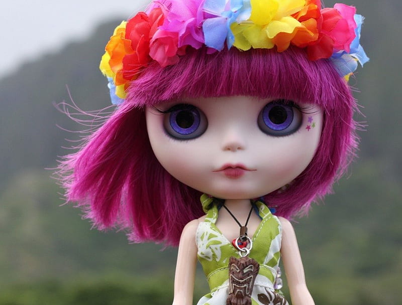 Doll, cute, bang, flowers, toy, HD wallpaper