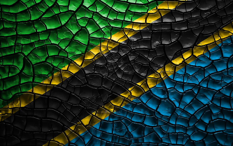 Flag of Tanzania cracked soil, Africa, Tanzanian flag, 3D art, Tanzania, African countries, national symbols, Tanzania 3D flag, HD wallpaper