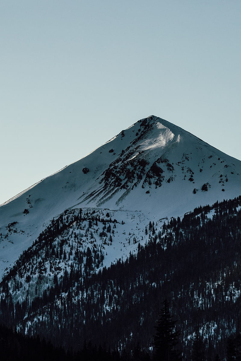 mountains, peak, snow, snowy, sky, HD phone wallpaper