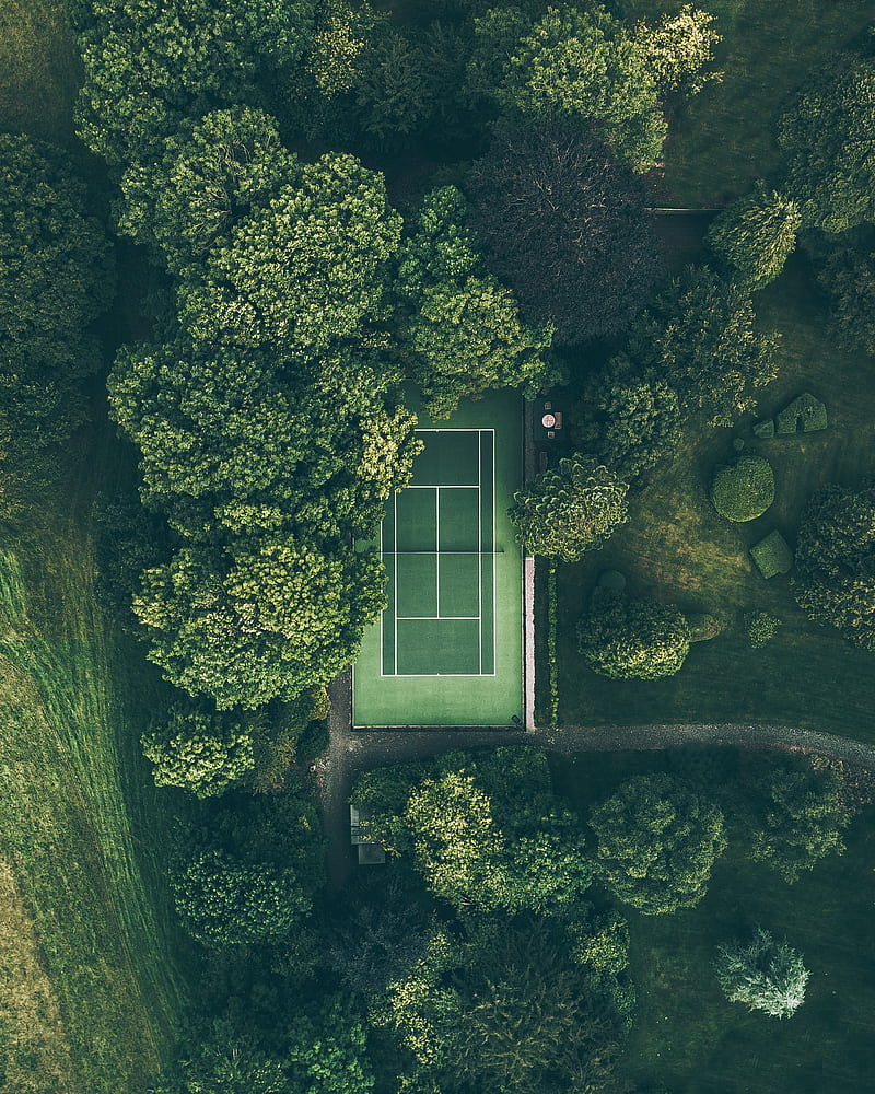 aerial of tennis court surrounded with trees, HD phone wallpaper